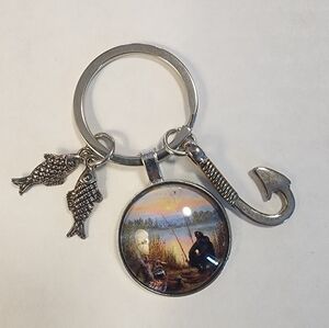 Fishing Themed Keychain with Hook and Fish Charms